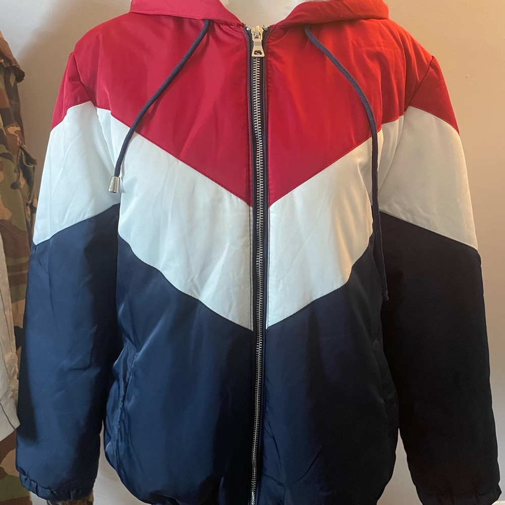 Red and White Chevron Bomber Jacket